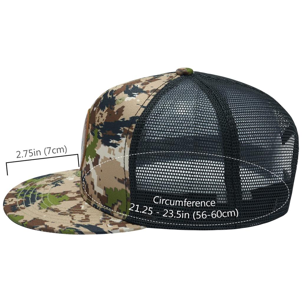Bassdash Flat Bill Cap for Men and Flat Visor Adjustable Size Camouflage Trucker Hat Women, Cap, (56-60cm), (Highland)