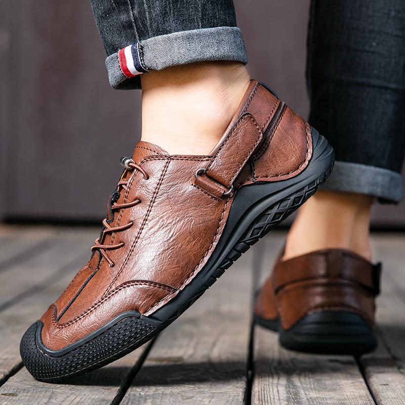 Leather Men Sneakers Flat High Quality Causal Men Shoes Boat Shoes Mesh Breathable Hiking Shoes