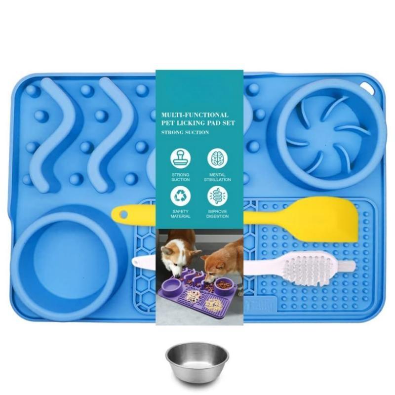 

Slow Feeder Mat for Pets - Non-Toxic Silicone (Turquoise) Upgraded Anxiety and Boredom Relief Tool with Aluminum Bowl,17x11x2 in 17in x 11.5in синий