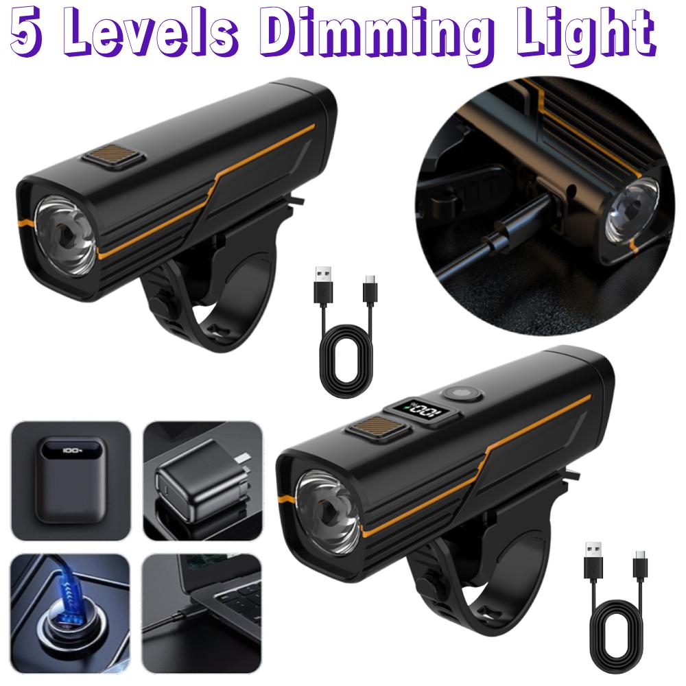 Bike Light 5 Levels Dimming Light IPx5 Waterproof Type-C Charging Automatically Adjusts Lighting High-Definition For Riding