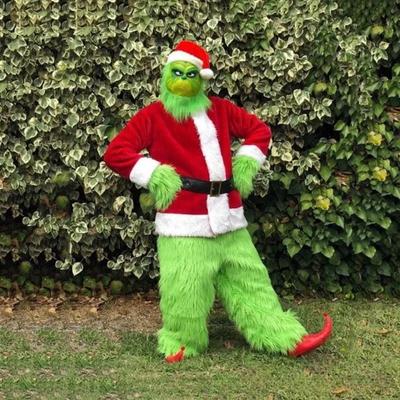 Zestaw Kostiumu Świętego Mikołaja Impreza Bożonarodzeniowa Bal Przebranie dla Dorosłych Zielony Potwór Włochaty Halloweenowy Kostium Cosplay Rękawiczki Maska