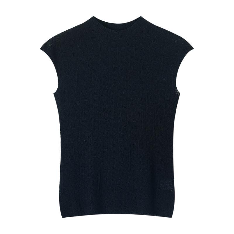 Women's Slim Fit Knit Round Neck Vest – 60 Count Fine Spun Wool Blend, Short Sleeve, Lightweight Summer Layer