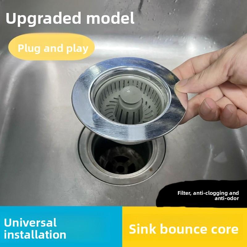 Kitchen Sink Bounce Core, ABS Anti-clogging Drain, Press-type Water-blocking Filter, Basket for Washing Dishes