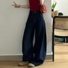 Women's High Rise Wide Leg Jeans Straight Leg American Style Micro Stretch Dark Blue Casual Denim Trousers