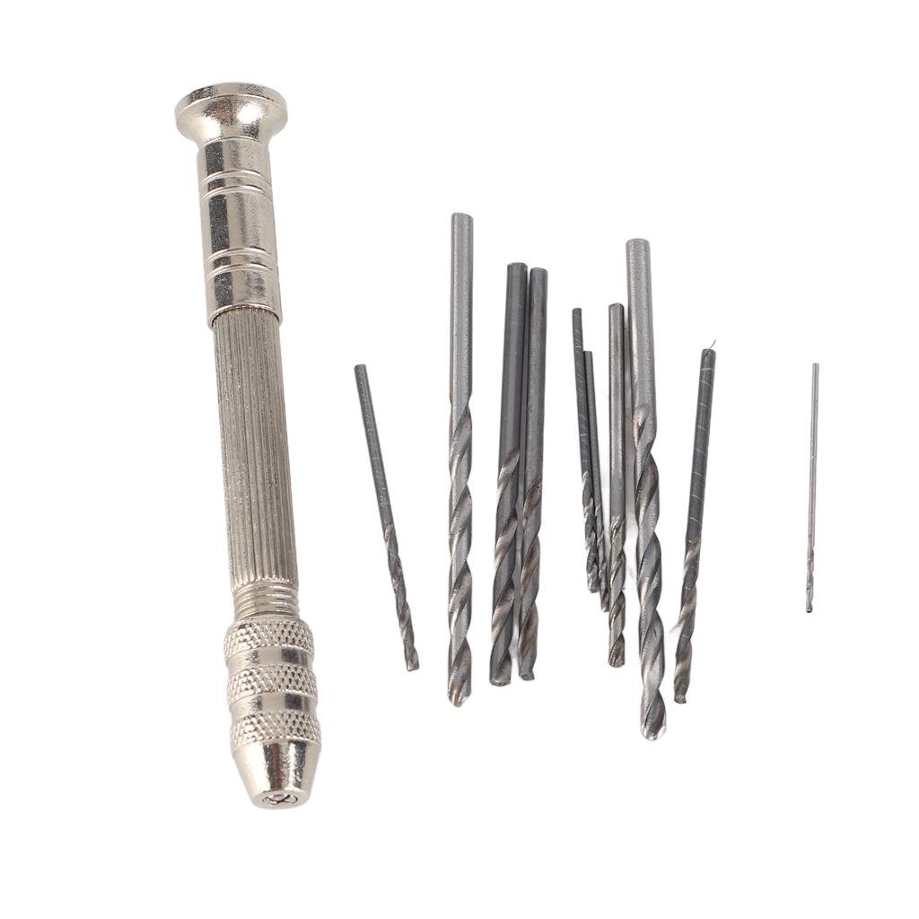 Silver Color Hand Twist Drill With 10 HHS Drill Bits Drilling Tool for PCB Watch Repair