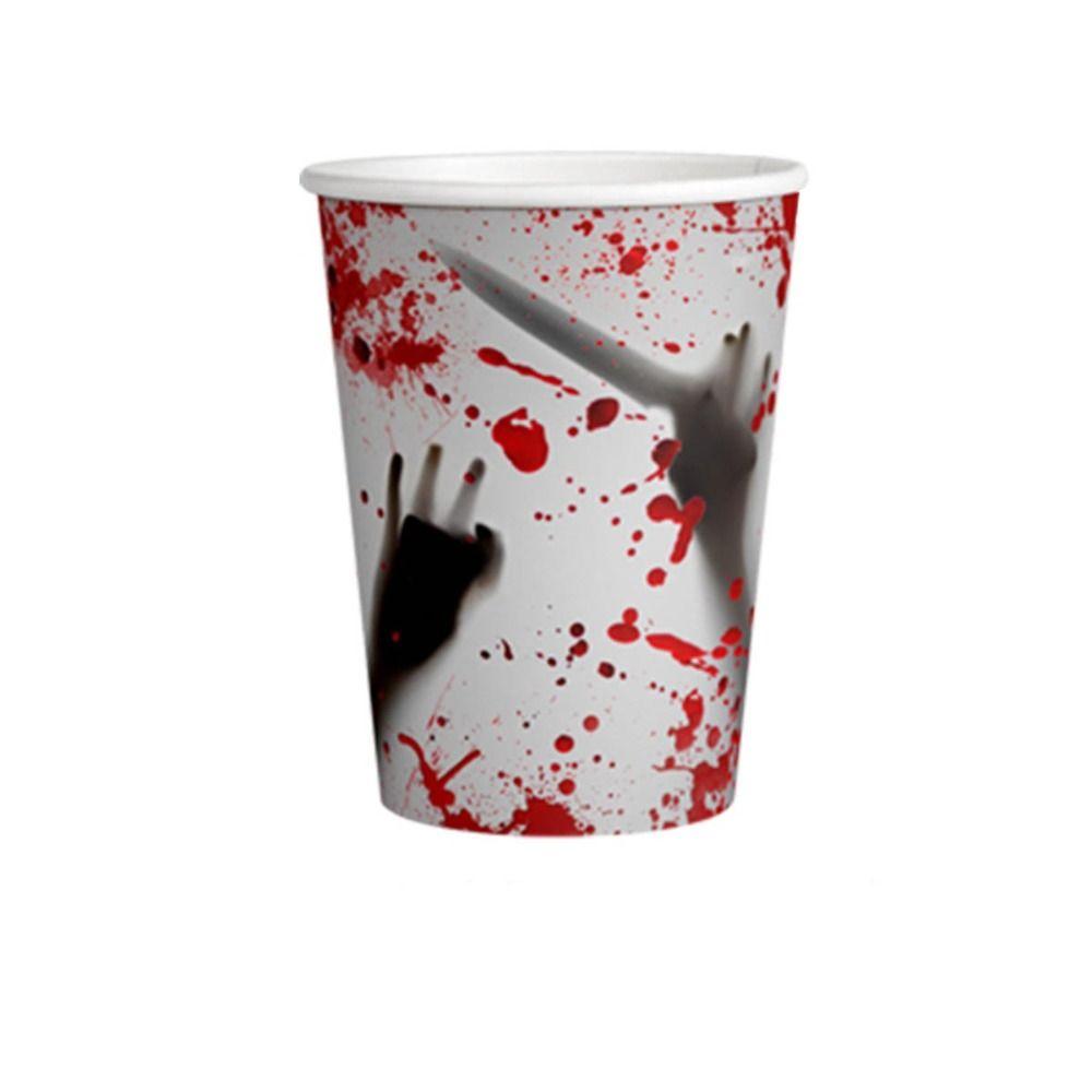 10Pcs Cup Plate Bloodstain Paper Plate Cup Set Haunted House Props Happy Halloween