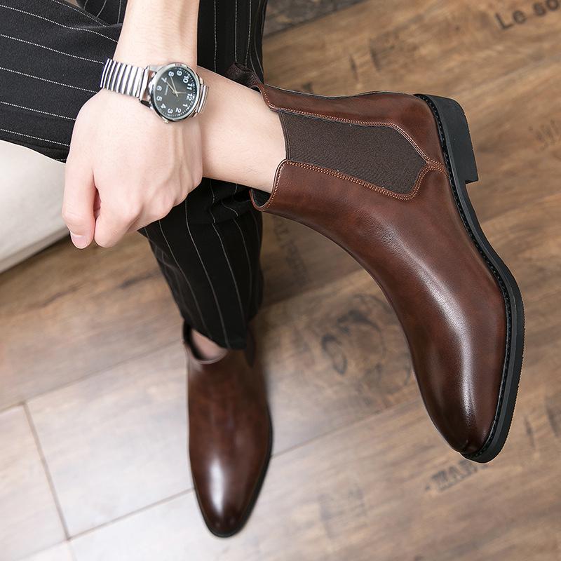 Men's Pointed High-Top Leather Boots - Large Size, Autumn Collection, Formal British Style