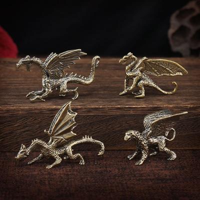 Chinese Mythical Beast Figurines Retro Home Feng Shui Decoration Solid Brass Pterosaur Dragon Small Statue Desktop Ornament