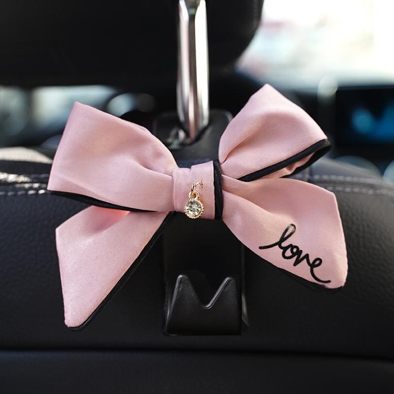Cute Diamond Bowknot Car Seat Back Storage Hooks Vehicle Headrest Organizer Hanger for Groceries Bag Car Interior Accessories