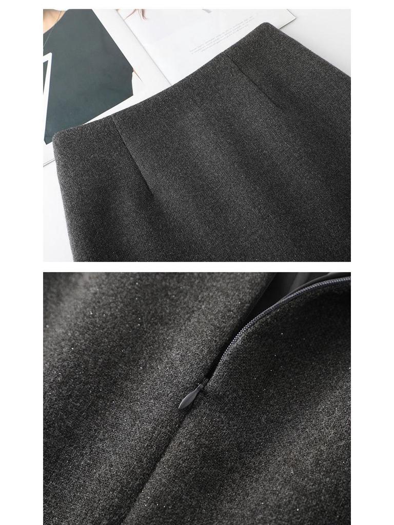 2026 Winter Women's Gray A-Line Skirt: High-Waisted, Slimming, Lace-Pleated Short Skirt for Petites