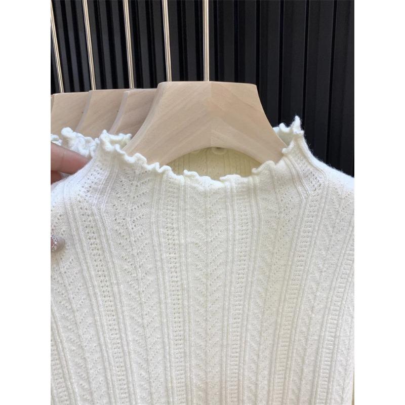 Soft waxy semi-turtleneck knitted sweater for women's autumn and winter with fungus edge age-reducing slim-fitting bottoming top