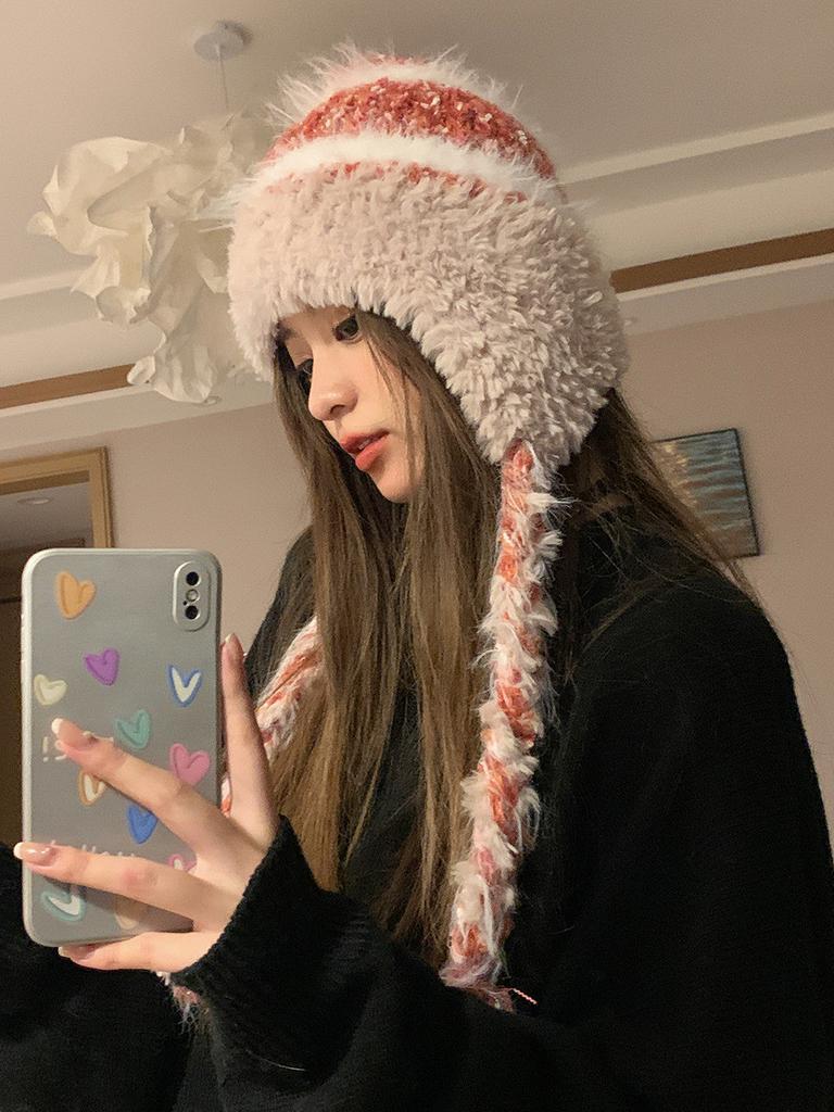 Womens Warm Striped Knit Hat Cozy Beanie For Autumn And Winter Cold Use Weather