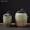 Vintage Stone Green Coarse Pottery Tea Container Household Sealed Tank Japanese Ceramic Tea Storage Tank Kitchen Coffee Storage