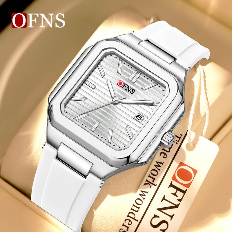 OFNS Luminous Square Steel Band Quartz Watch with Calendar