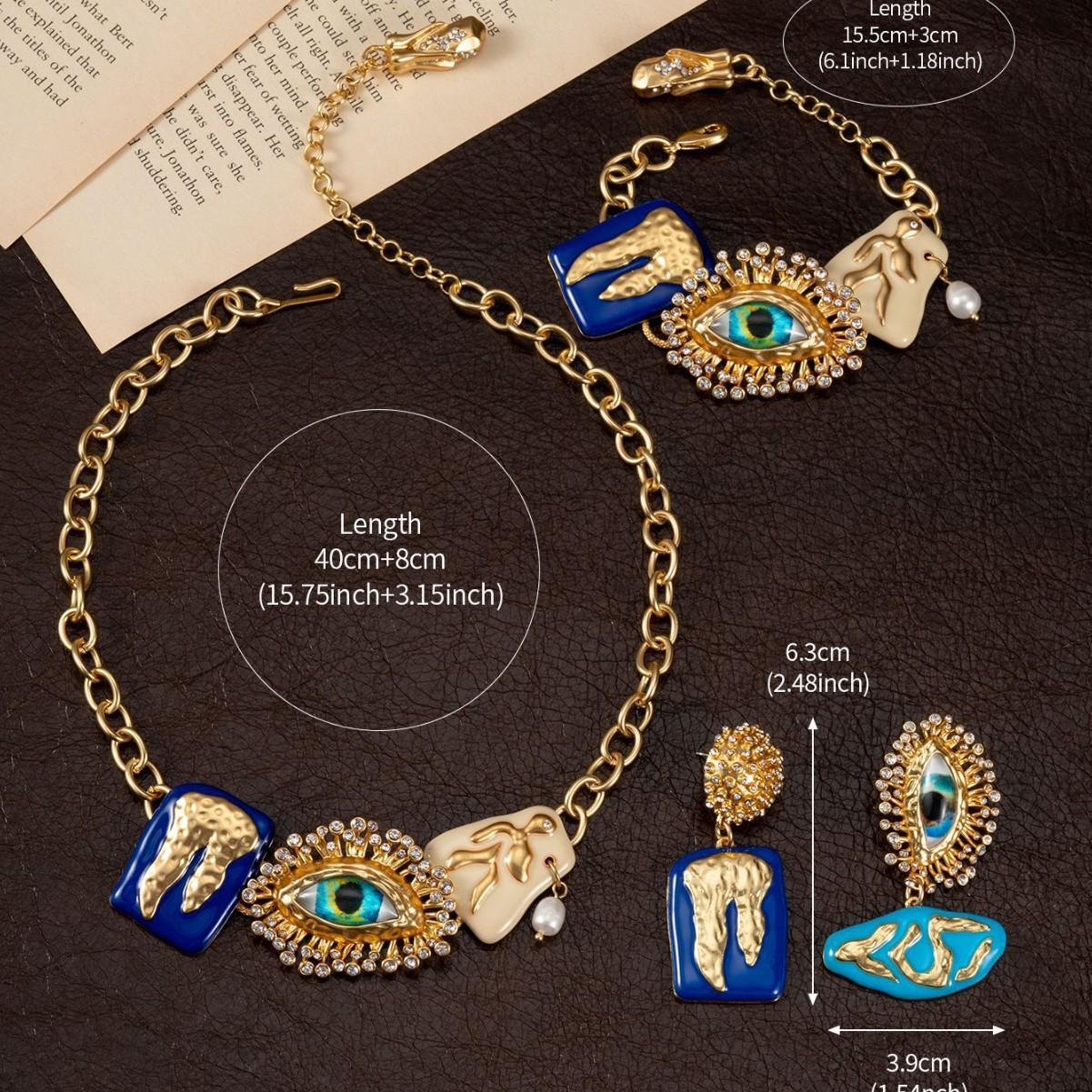 Schiaparelli schiaparelli золотой глаз дьявола средневековый набор украшений винтажные эмалированные серьги-гвоздики Европа и Америка