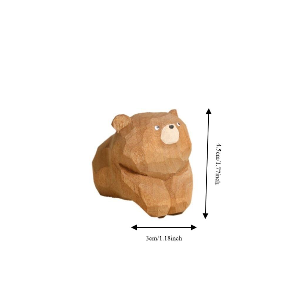 Cute Wooden Carving Ornament Decoration Mini Bear Statue Cuddly Wooden Bear Figurines  Gift