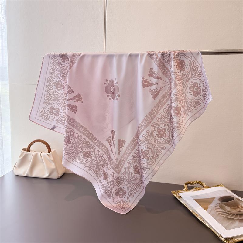 Border floral small square scarf high-end print imitation silk scarf shawl square scarf neck scarf headscarf scarf for women