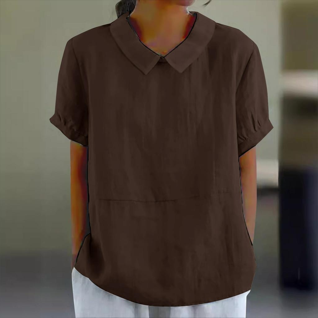 Loose Lapel Shirt Women's Short-sleeved Cotton Top