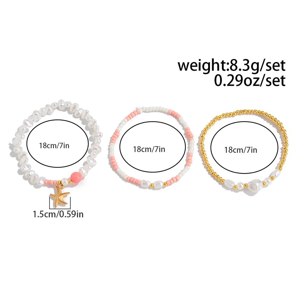 Ingemark 3Pcs/Set Boho Y2K Elastic Imitation Pearls Chain Bracelets for Women 2025 Trend Starfish Bangles Summer Couple Jewelry