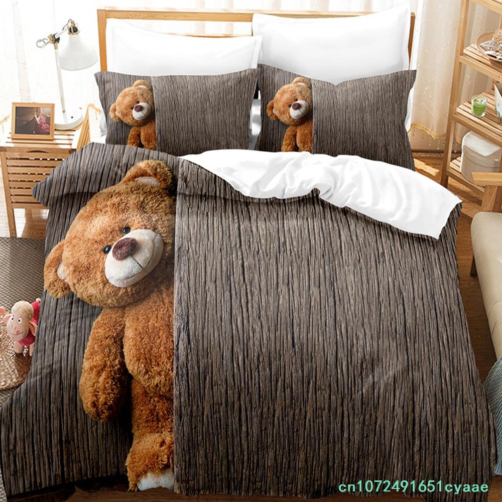 Teddy Bear Bedding Set Single Twin Full Queen King Size Plush Bear Bed Set Aldult Kid Bedroom Duvetcover Sets 3D Print 015