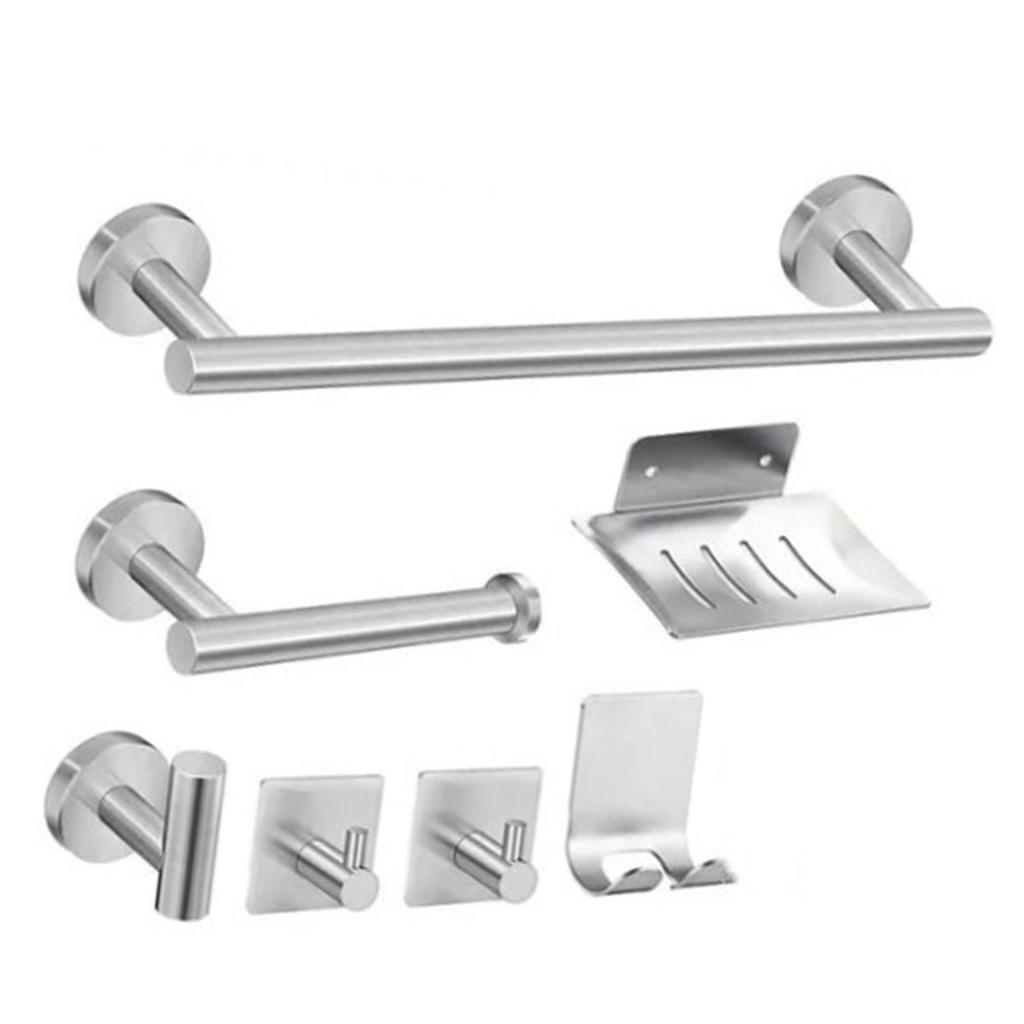 Bathroom Hardware Accessories Kit 7 Piece Towel Rack Tissue Holder Coat Hook Razor Hook Soap Tray Multifunction Hook Set