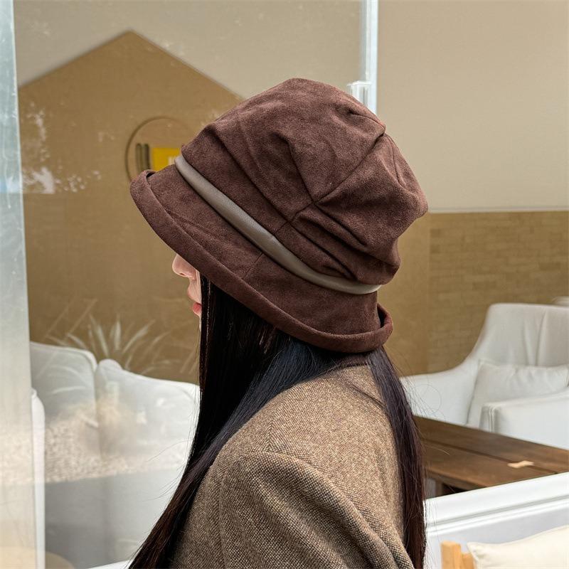 Women S Vintage Wide Brim Bucket Hat Warm Casual Foldable Cap