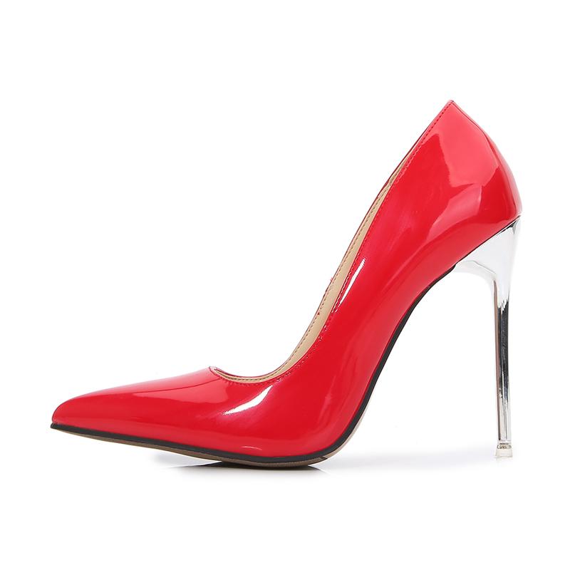 Mode Patent Högklackade Pumps Skor Kvinna Stor Storlek 45 Svart Röd Nude Vit Klackade Märke Vår Fest Bröllopsskor Damer