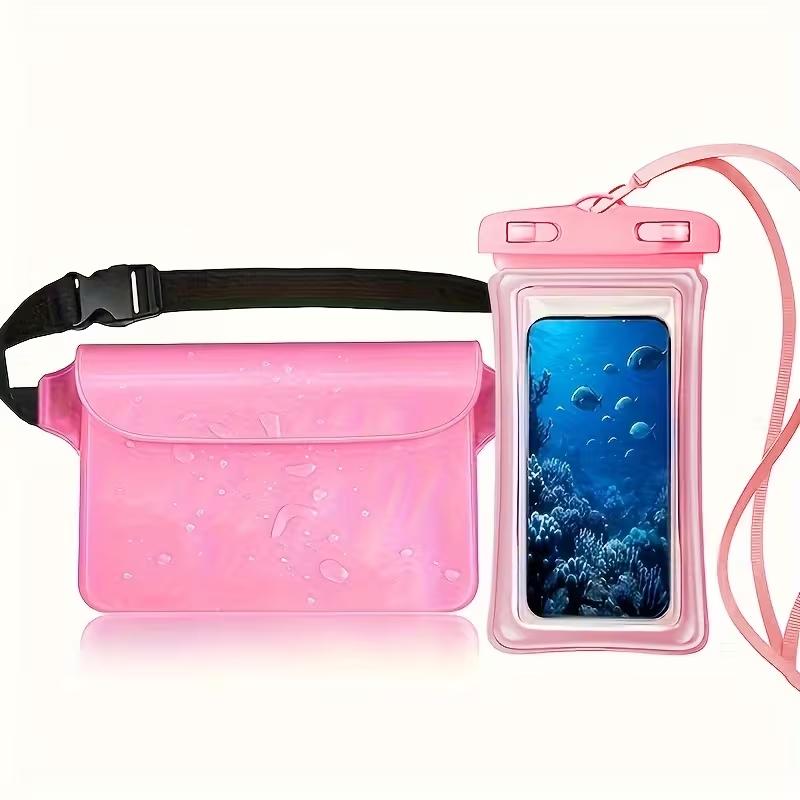 Waterproof 2 In 1 Waist Bag Phone Pouch Set Adjustable Clear Beach Bag Swimming Snorkeling Kayaking Water Parks Phones Valuable