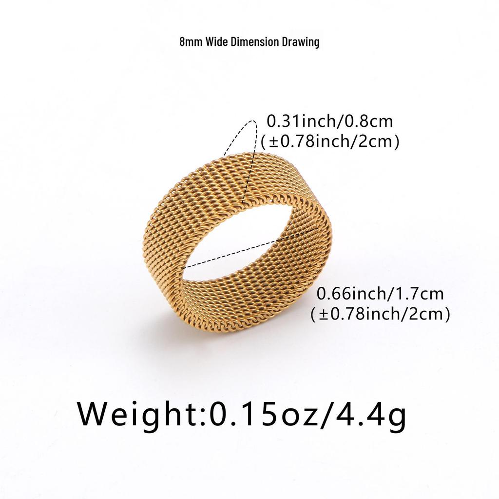 Anillo de Pareja de Malla Elástica Ancha de Acero Inoxidable