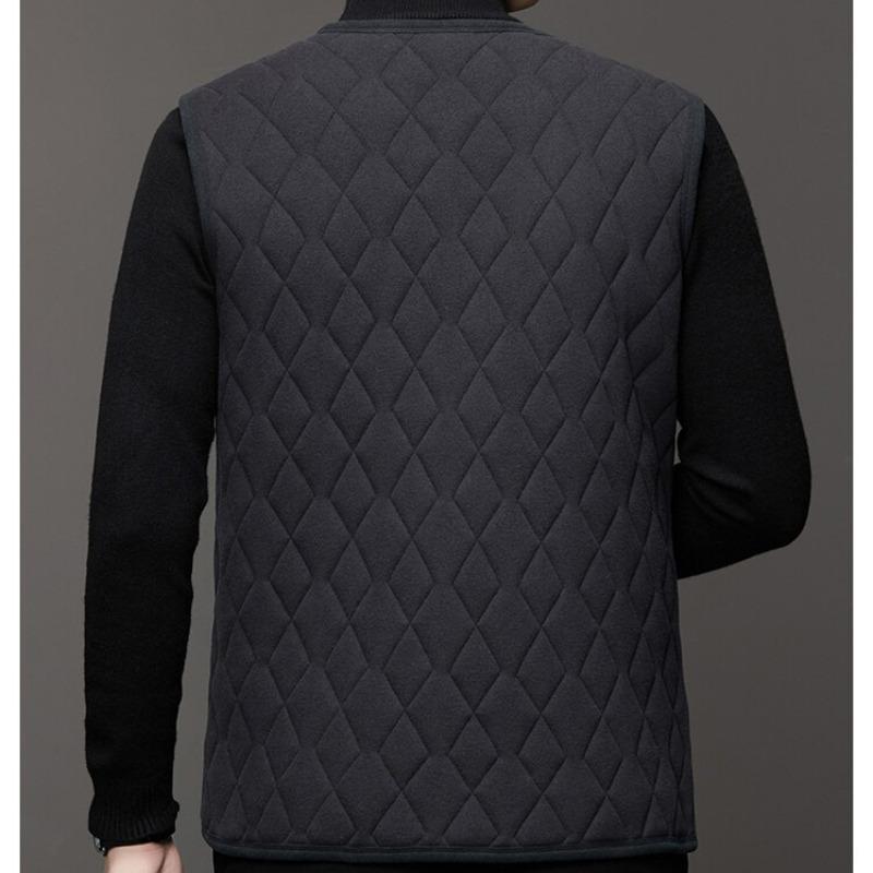 Autumn Winter Velvet Quilted Vest Men Cold Proof Sleeveless Button Casual Jacket Warm Thickened with Pocket Cotton-padded Vest