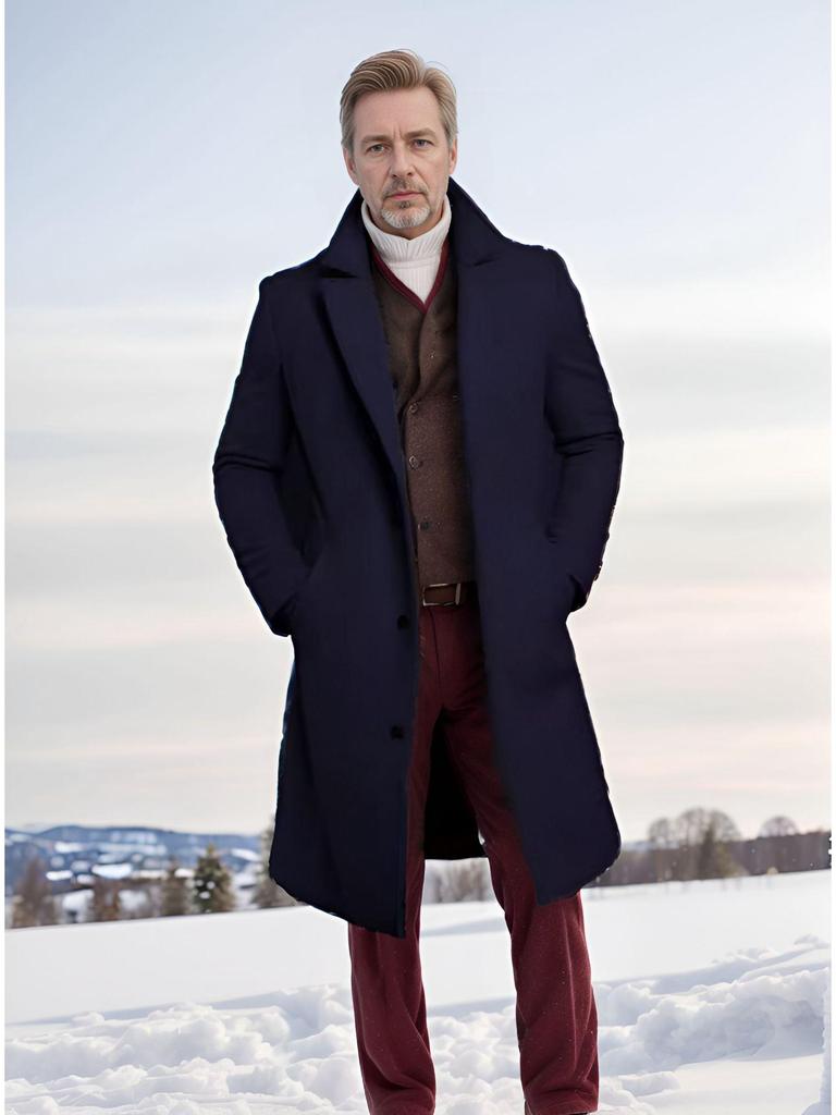 2025 European Men's Woolen Mid-Length Single-Breasted Fashion Overcoat