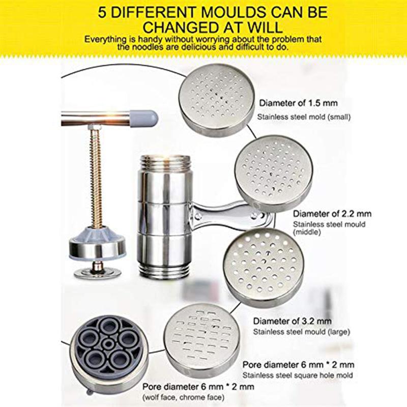 Stainless Steel Manual Noodle Maker Hand Press Pasta Machine For Home Kitchen DIY Fresh Noodle Tool With 2 Or 5 Dies