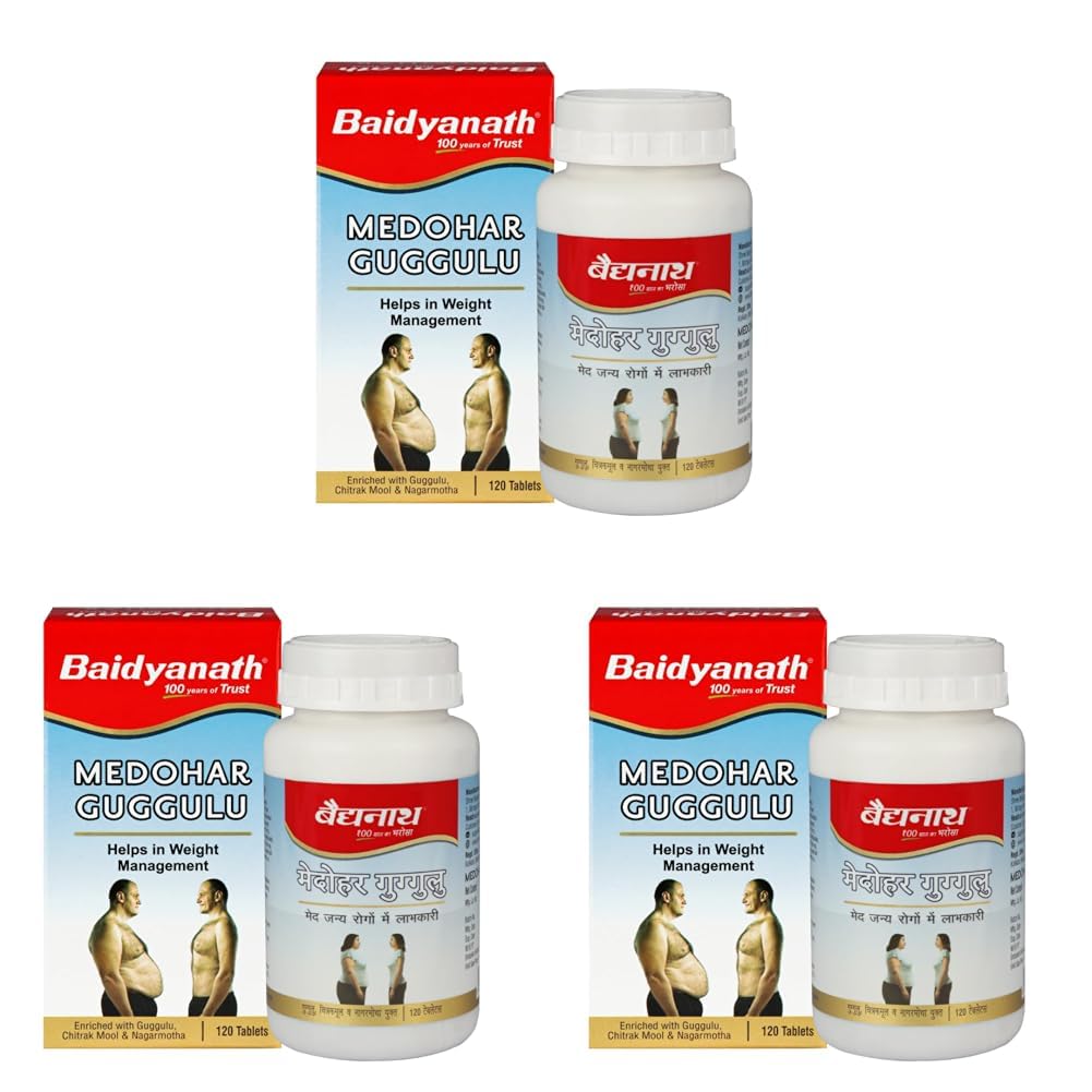 

Baidyanath Medohar Guggulu Tablets 120 Tab X Pack of 3 Natural Ayurvedic Weight Management Supplement