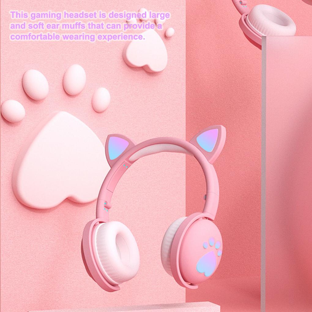 Bluetooth Headphones glowing cute LED Cat Ear Paw Girls Gift Kids Headset Wireless HIFI Stereo Bass 3.5mm Plug With Mic