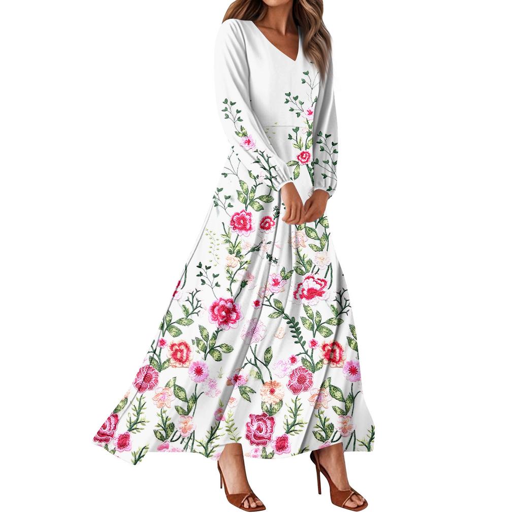 Women's Summer Dresses Casual Long Sleeve Maxi Dresses Cute Floral Maxi Dresses Wedding Guest Dresses Flowing Dresses