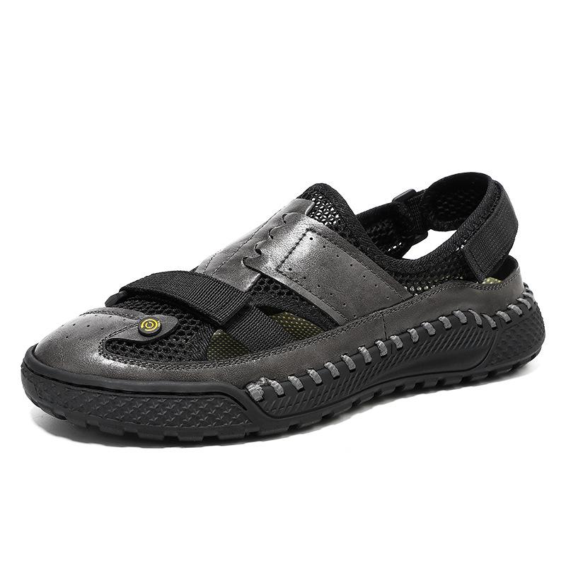 Men s Plus Size Cowhide Mesh Toe Cap Casual Leather Beach Sandals 45