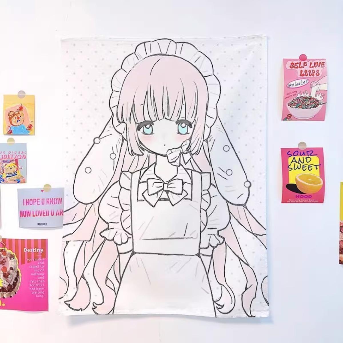 

Cute Bunny Maid Tapestry Kawaii Anime Girl Wall Decor Ins Style Dorm Bedroom Background Cloth Aesthetic Home Decoration 74x94cm(29x37in)
