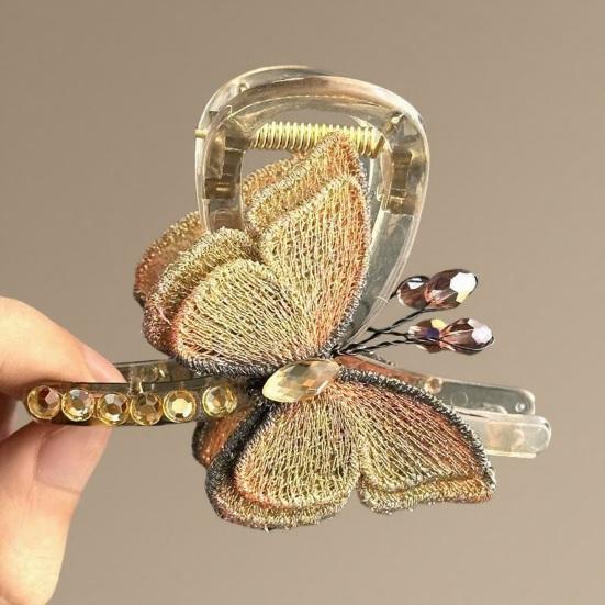 Pince à cheveux rétro style griffe, broderie papillon, dents antidérapantes, maintien ferme, organisateur de cheveux