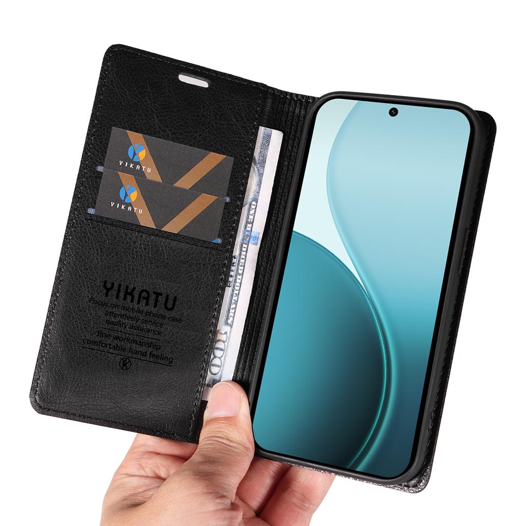 For Oppo Reno14 Pro 5G (China)/Oppo Reno14 Pro 5G (Global) Wallet Case YIKATU YK-006 Magnetic Closure Leather Phone Cover Litchi Texture