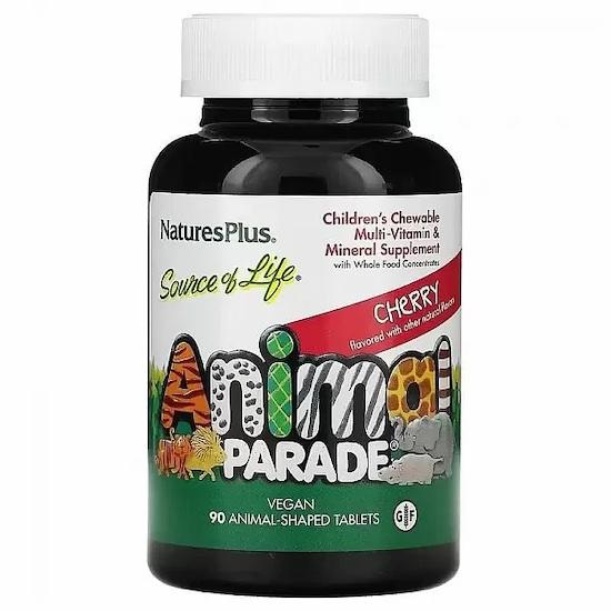 

NaturesPlus- Animal Parade, Дитяча жувальна мультивітамінна добавка, Вишня, 90 таблеток у формі тваринок