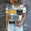 2025 New Summer Colorful Cat Cartoon Pattern Fallow Style Woman Clothing Oversized T-shirt Short Sleeve Comfortable Tops S-5XL