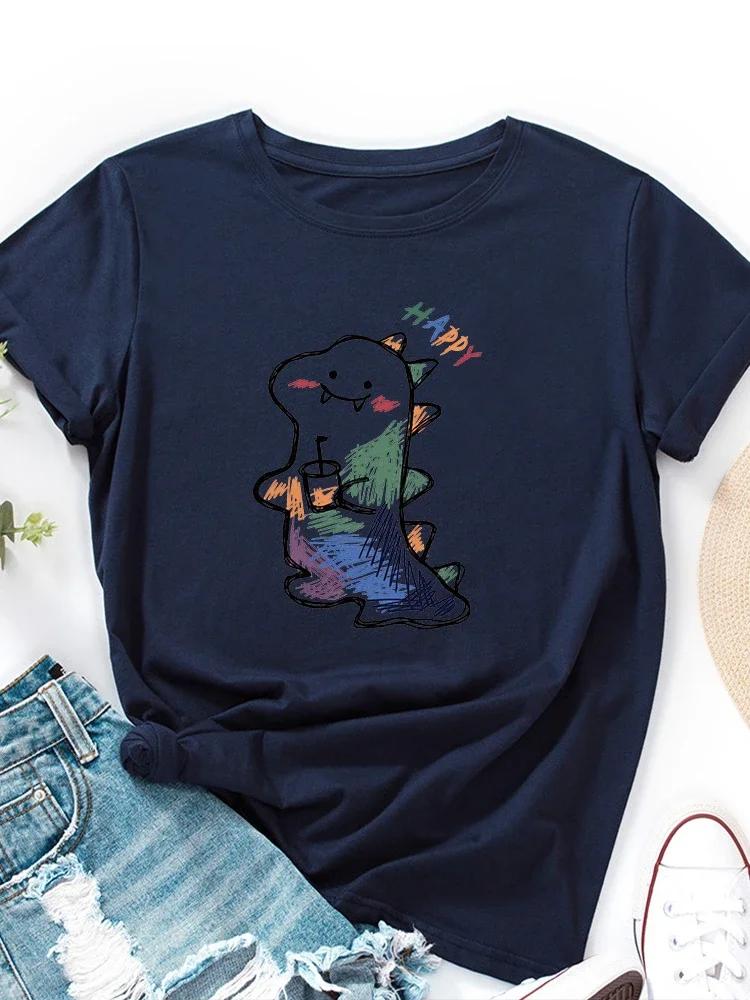 Cartoon Dinosaur Print WoUnisex T Shirt Short Sleeve O Neck Loose WoUnisex Tshirt Ladies Tee Shirt Tops Camisetas Mujer