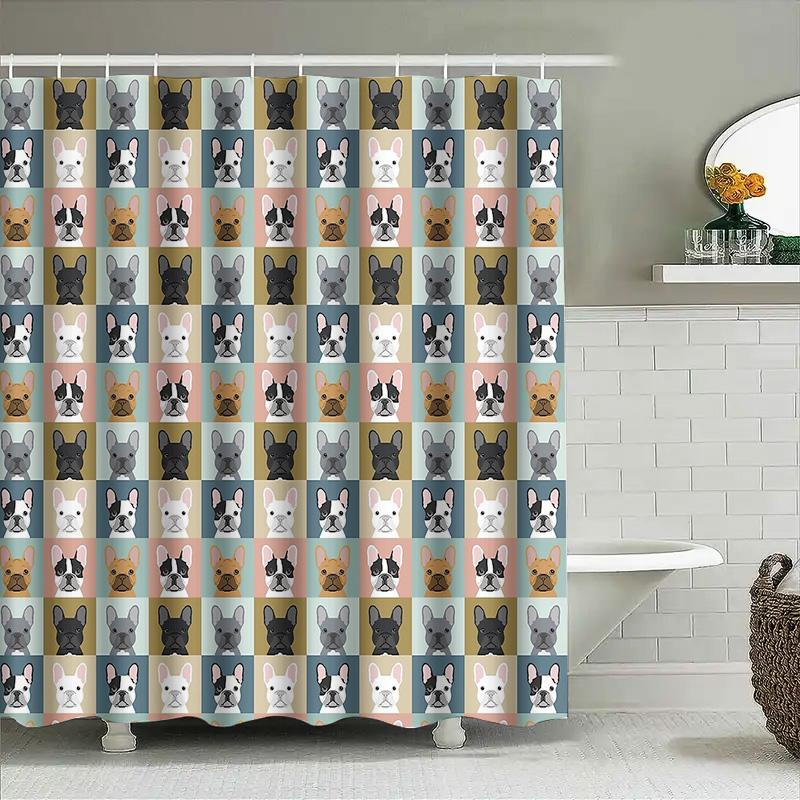 French Bulldog Shower Curtain Waterproof Cute Puppy Dog Pattern Bathroom Decor Farmhouse Style Modern Home Decor Trendy Washable