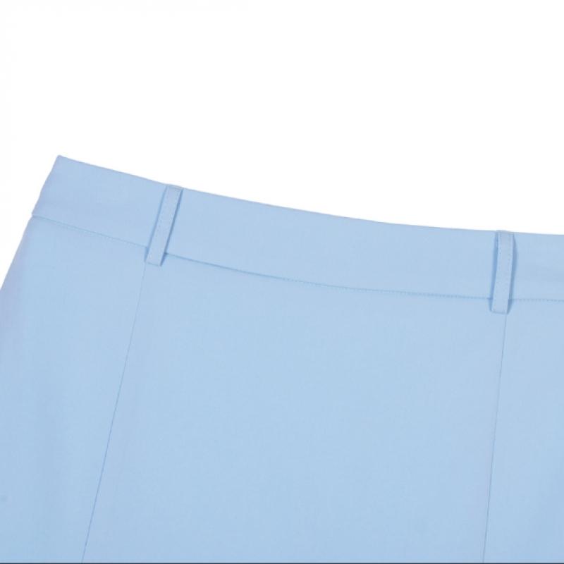 GOXO Sky Blue Back Pleats Slit Skirt