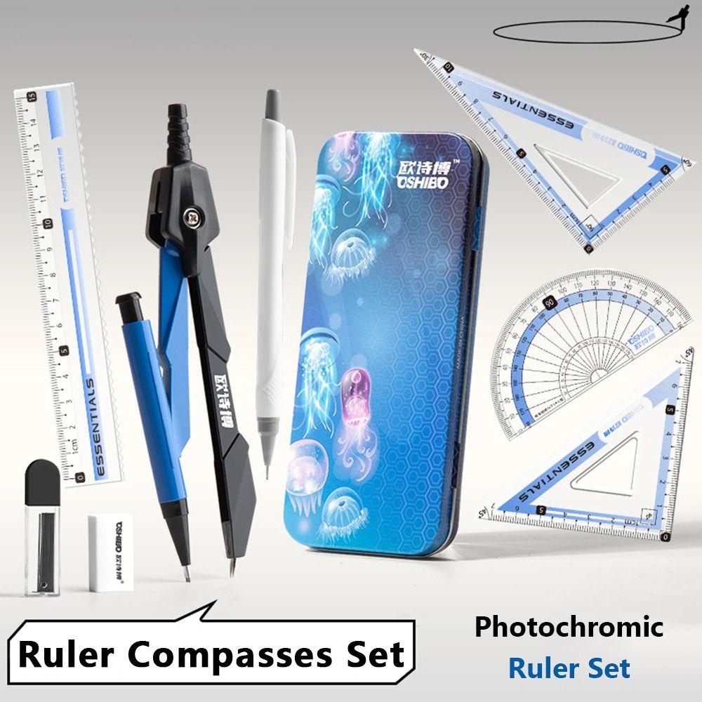 9PCS/Set Propelling Pencil Stationery Ruler Set Plastic Measuring Ruler Protractor  Students