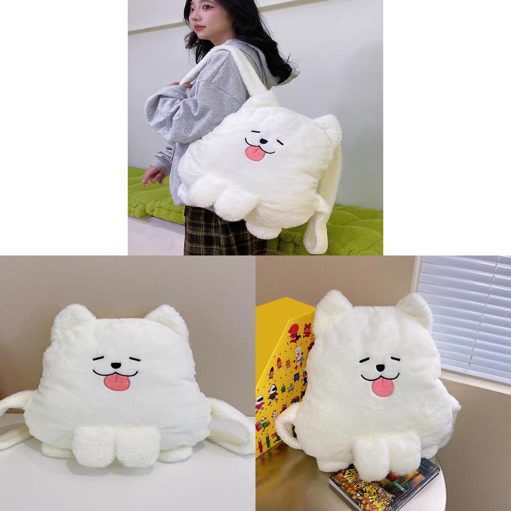 White Plush Dog Girl Backpack With Zipper Closure For Daily Use And Cute Style