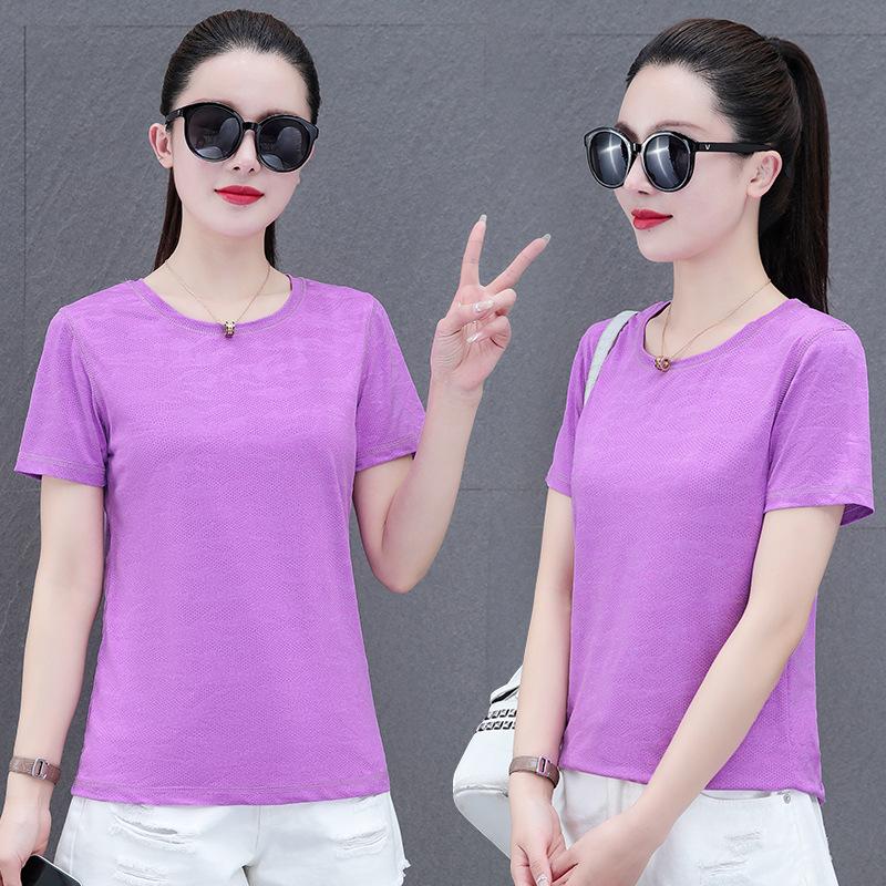 

Женская летняя футболка Ice Silk Quick-Dry с короткими рукавами 2025 года XXXL фиолетовый