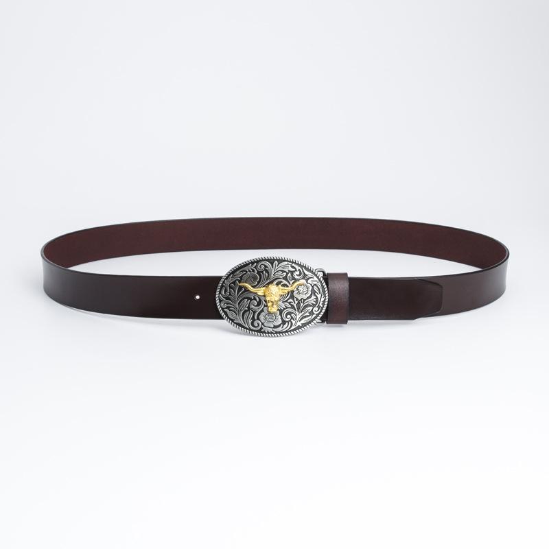 Fashion Personality Western Denim Belt Gold Plated Retro Cow Head Belt Men's Cow Leather Belt