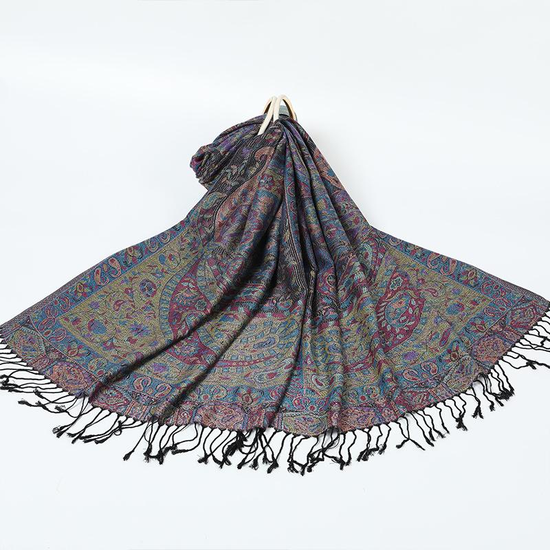Eșarfă Jacquard Paisley Șal Pashmina Mătăsos de Lux pentru Femei Eșarfe cu Imprimeu Etnic din Bumbac Moi cu Tassel Lung Bufandas Șaluri
