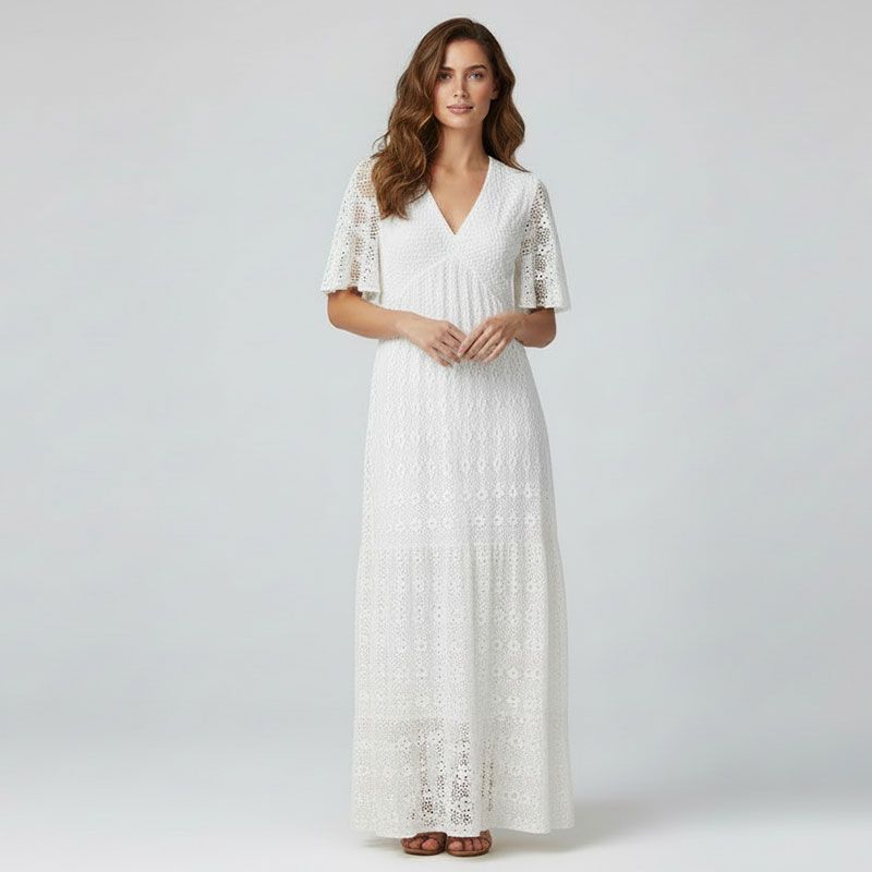 Miami Lace Short-sleeved V-neck Dress Woman HOLLY AND JOEY